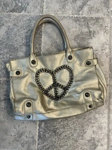 BETSEY JOHNSON Vintage Gold Chain Heart Peace Sign Handbag Purse - Picture 1 of 9
