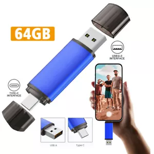64GB Dual OTG USB2.0 Flash Drive Type C Memory Stick Thumb Drive Blue - Picture 1 of 10