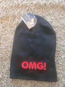 NY METS OMG SLOUCHY BLACK BEANIE OSFA RED EMBROIDERED PATCH - Picture 1 of 1