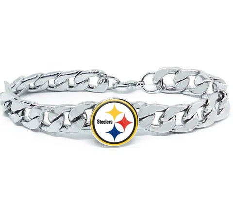Pittsburgh Steelers Stainless Silver Mens Link Chain Bracelet Football Gift D4 Cover