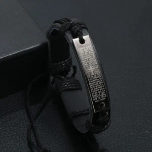 Bracciale in pelle con croce da uomo - elegante e resistente bracciale in pelle fatto a mano - Foto 1 di 9