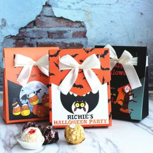 2023 New Orange Halloween Party Paper Favour Sweets Biscuit Gift Bags Boxes X10 - Picture 1 of 17
