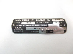 Original ALU Rahmen Typenschild / Type Label Frame Honda PA 50M Camino - Bild 1 von 2