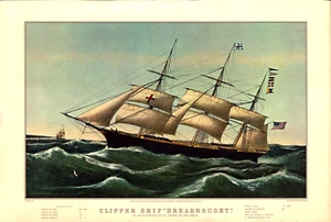 Currier 1966 Travelers Ins Calendar Topper Art Print Clipper Ship Dreadnought - Picture 1 of 2