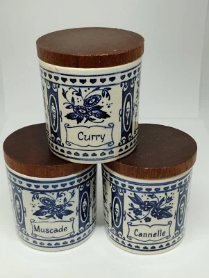 Lot de 3 Pots à Epices Vintages Céramique Delft Collection Cuisine - Photo 1/4