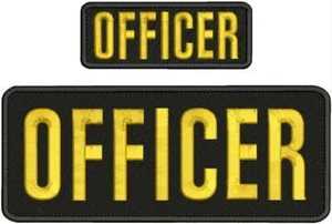 OFFICER EMBROIDERY PATCH 4X10 AND2X5 HOOK ON BACK blk/gold - Picture 1 of 1