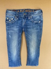 Rock Revival Celine Size 26 Stretch Distressed capri denim ￼rhinestone￼ 0076