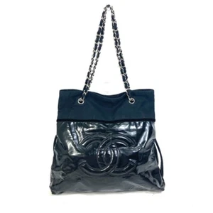 CHANEL Shoulder Tote Bag Chain Shoulder Bag Tote Bag enamel Black/SilverHardware - Picture 1 of 15