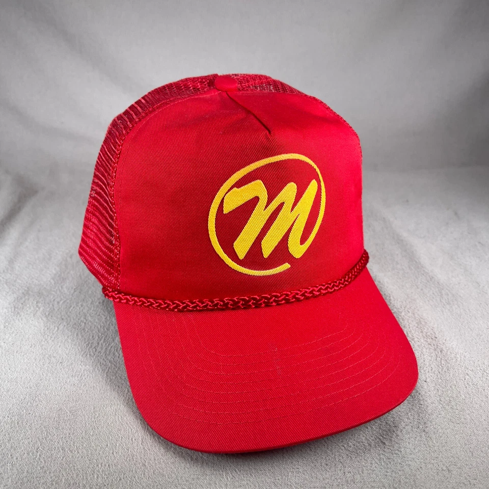 M Logo Hat Men OS Red Cobra Snapback Trucker Cap Mesh Back Rope Vintage - Image 1 of 4