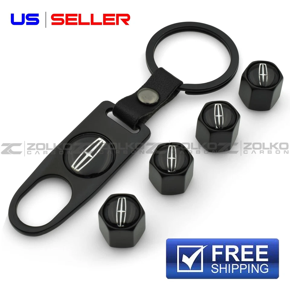 TAPAS DE VÁSTAGO DE VÁLVULA + LLAVERO RUEDA NEUMÁTICO NEGRO - VENDEDOR DE EE. UU. Foto 1 de 4