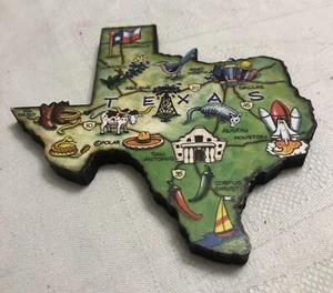 Texas Art Map Wood Fridge Magnet ~ Made In Canada - Picture 1 of 3