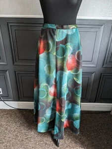 Gor Ray vintage 80s green Patterned Cotton Flared Midi Skirt Size 8-10 - Picture 1 of 7