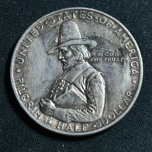 1920 Pilgrim Commemorative Half Dollar AU Details Cleaned - Picture 1 of 2