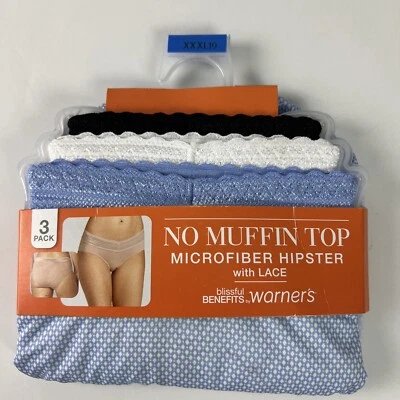 Paquete de 3 Warners Hipsters para mujer talla 10 XXXL Blissful Benefits encaje de microfibra C5 Foto 1 de 4