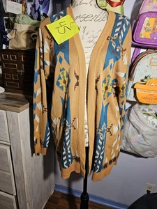 Cárdigan Suéter Azteca Panhandle Talla XL NUEVO CON ETIQUETAS Latón y Azul - Imagen 1 de 11