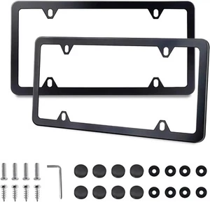 License Plate Frames Black, 2Pcs 4 Hole License Plate Holders, License Plate Fra - Picture 1 of 6