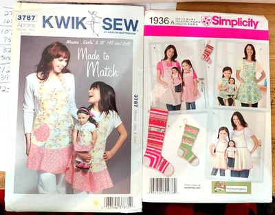 Simplicity 1936 Kwik Sew 3787 Apron sewing patterns Misses Girls 18" Dolls uncut - Image 1 of 3