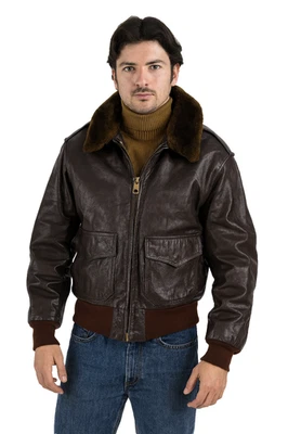 Jaqueta aviador bombardeiro pele de cabra feijão vintage anos 60 anos 70 LL Mouton Shearling talon zíper - Imagem 1 de 4