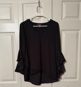 Camicetta Vince Camuto nera a pois scollo a V manica svasata ~ taglia SMALL ~ NUOVA! - Foto 1 di 4