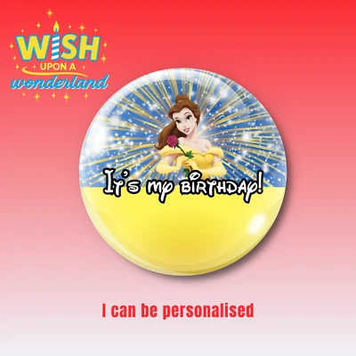 Bella -La Bella y la Bestia - Insignia Botón Cumpleaños Personalizada Princesa Disney Foto 1 de 4