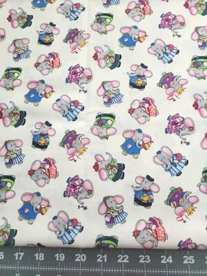 Juvinile Elephants In Clothes By Elizabeth's Studio Cotton Fabric 1yd 22" - Image 1 of 4