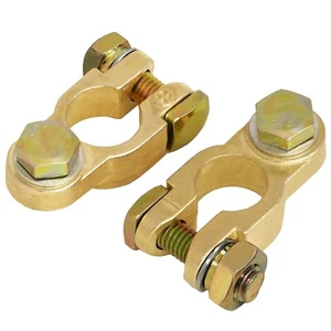 2x Solid Brass Battery Terminal Connector Top Post End Clamps Set for Car Marine - Picture 1 of 15