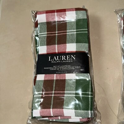 RALPH LAUREN 4pc NAPKINS RED/WHITE/GREEN  TARTAN PLAID  20” x 20” bnip - Image 1 of 4