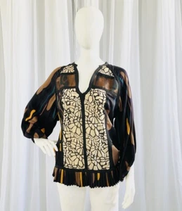 Diane Von Furstenberg Silk Top “Bouda” S8254306L9 Womens Sz 10 EUC PATCHWORK - Picture 1 of 9