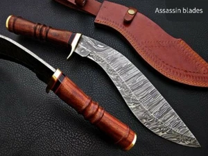 custom handmade damascus steel 20" kukri knife  rosewood  handle with brass clip - Picture 1 of 4