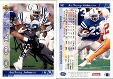 Anthony Johnson Signed 1993 Upper Deck #351 Card Indianapolis Colts Auto