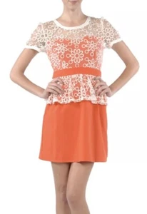 Vestido Anthropologie A'reve Mujer Talla L Naranja Encaje Mangas Cortas Cuello Redondo - Imagen 1 de 8