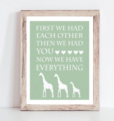 Impresión verde para guardería de jirafa de safari, decoración neutral de la habitación del bebé de safari 8x10 sin marco Foto 1 de 2