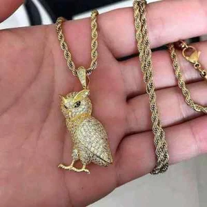 14k Yellow Gold Plated 2Ct Round Cut Lab Created Diamond Men's Hip Hop Pendant - Picture 1 of 6