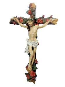 13" Jesus Kruzifix Kreuz Wand katholisch handbemalt Harz realistisch religiös - Bild 1 von 13