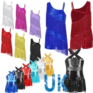 Kid Girls Dance Jazz Performance Costume Sparkly Tassel Leotard Fringed Bodysuit - Picture 1 of 132