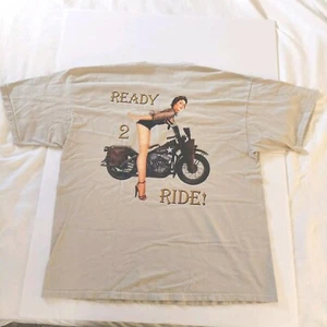 Men's XXL Short Sleeve T-Shirt Ready To Ride Biker Blend Motorcycle Pin-Up Girl - Imagen 1 de 11