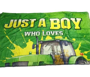 Just A Boy Who Loves Tractors Fleece Kid's Blanket, 30" x 48" , Soft, Green - Picture 1 of 5