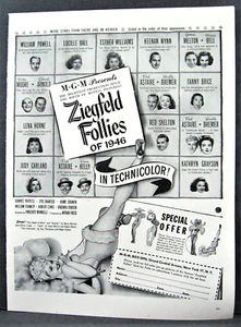 Vintage 1946 Ziegfeld Follies film segno pubblicitario rivista pagina intera molte stelle - Foto 1 di 1