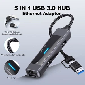 U-speed 5-in-1 USB 3.0 Hub Ethernet Adapter Type-c Docking Station Splitter - Picture 1 of 9