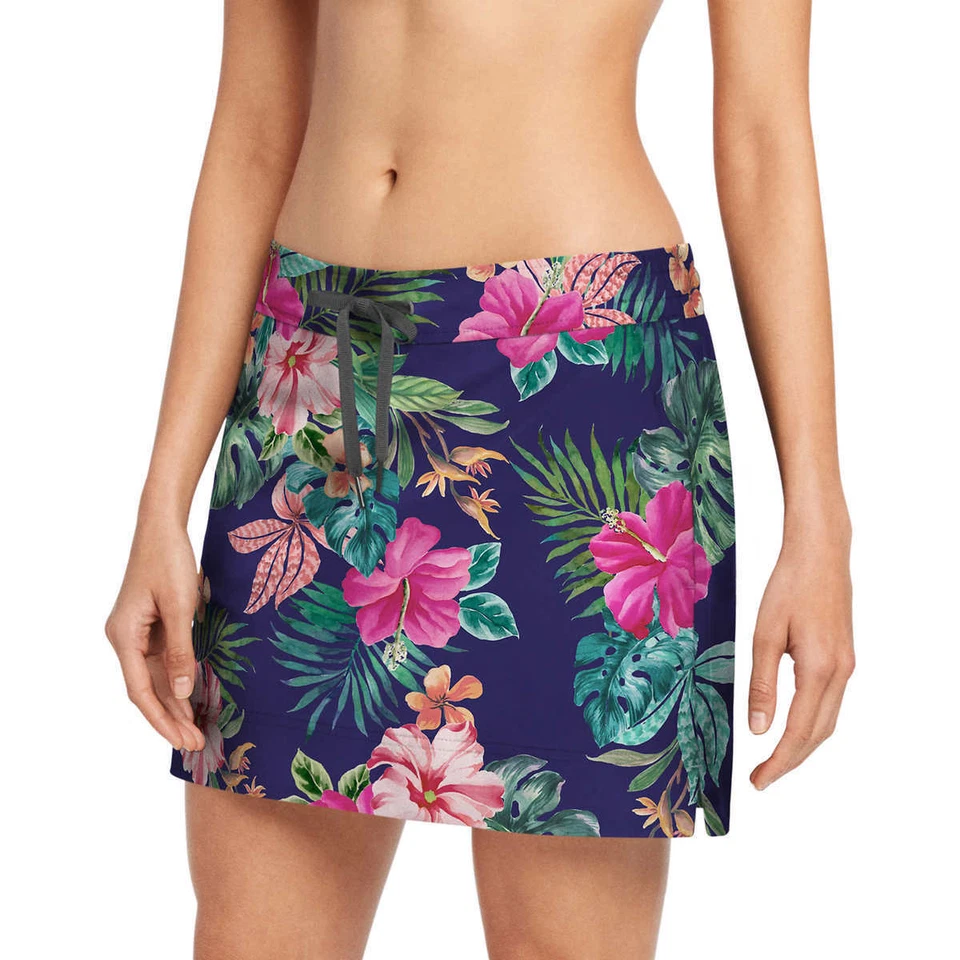 Speedo Womens Swim Skort (Floral Peacoat Pink Large)