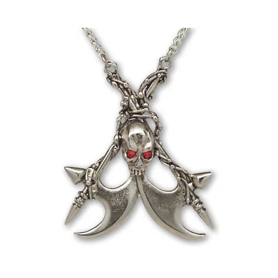 Collar colgante gótico calavera en hachas de verdugos cruzados cristales rojos NK-539 Foto 1 de 4