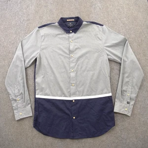 Camisa Scotch Soda Para Hombre Grande Gris Azul Abotonada Manga Larga Bolsillo en Capas - Imagen 1 de 16