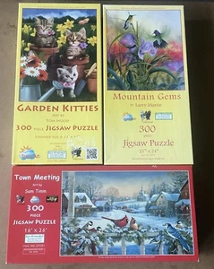3/ Sunsout /Town Meeting/Garden Kitties/Mountain Gems 300 Puzzle 100% Complete - Picture 1 of 16