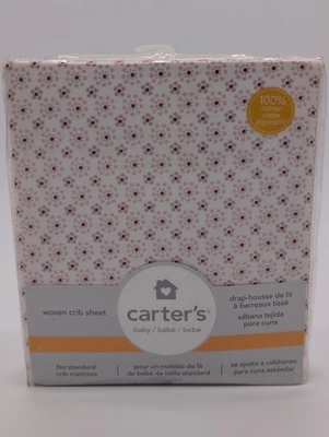 Sábana Cuna Ajustable Tejida 100% Algodón Floral Rosa y Blanco Carter's Nueva  Foto 1 de 2