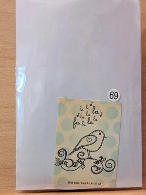 Unity Stamps 69 Fa La La La La Bird Holly Christmas Red Rubber Cling Stamp - Image 1 of 2