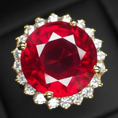 Brilliant Blood Red Spinel 21Ct 925 Sterling Silver 24K Gold Vermeil Halo Rings - Image 1 of 4