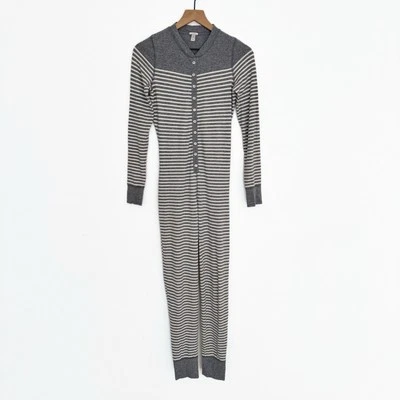 Женская пижама J Crew Long John XS серая в полоску цельный комбинезон для отдыха хлопок - Изображение 1 из 4