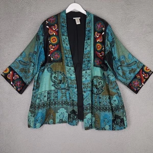 Giacca Cardigan Kimono Morbido Dintorni Donna 2X Ricamato Boho Floreale Teal - Foto 1 di 10