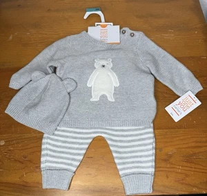 Carters 3 Month Infant Baby Clothing Set Sweater Hat Bottom Gray White  - Picture 1 of 7