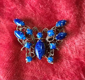 VTG Original By Robert Butterfly Brooch Pin Goldtone Faux Lapis Lazili Cabs - Picture 1 of 17